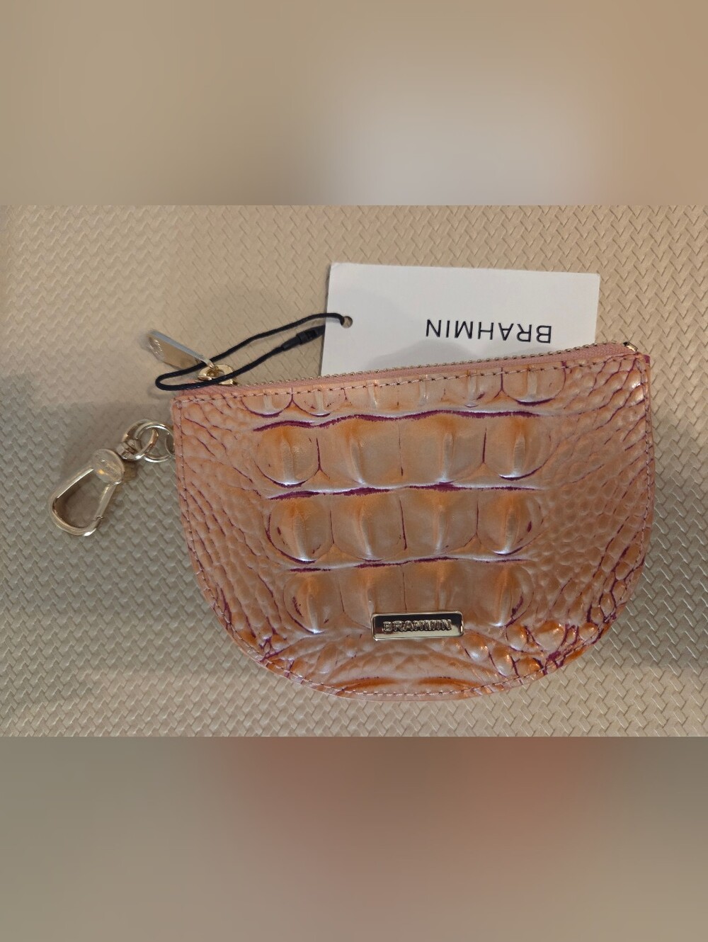 NWT Brahmin Apricot Rose Britt Coin Purse Credit Card Holder